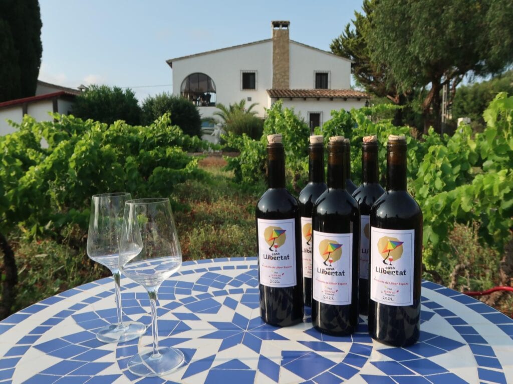 Vino en la mesa Casa Llibertat uva moscatel Costa Blanca